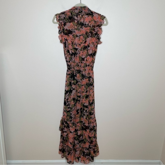 Misa Editha Ruffle Tiered Smocked Floral Print Midi Dress Pink Green Small - Picture 7 of 9